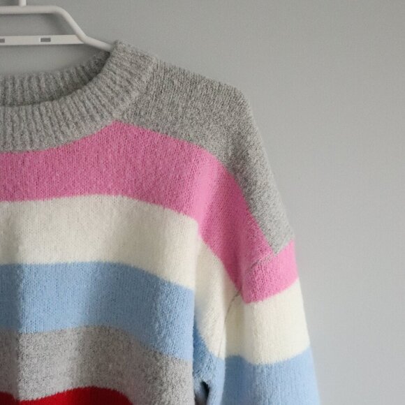 Bluenotes Women's Sz M Multicolored Striped Knit Crewneck Ribbed Stretch Sweater - Picture 5 of 10